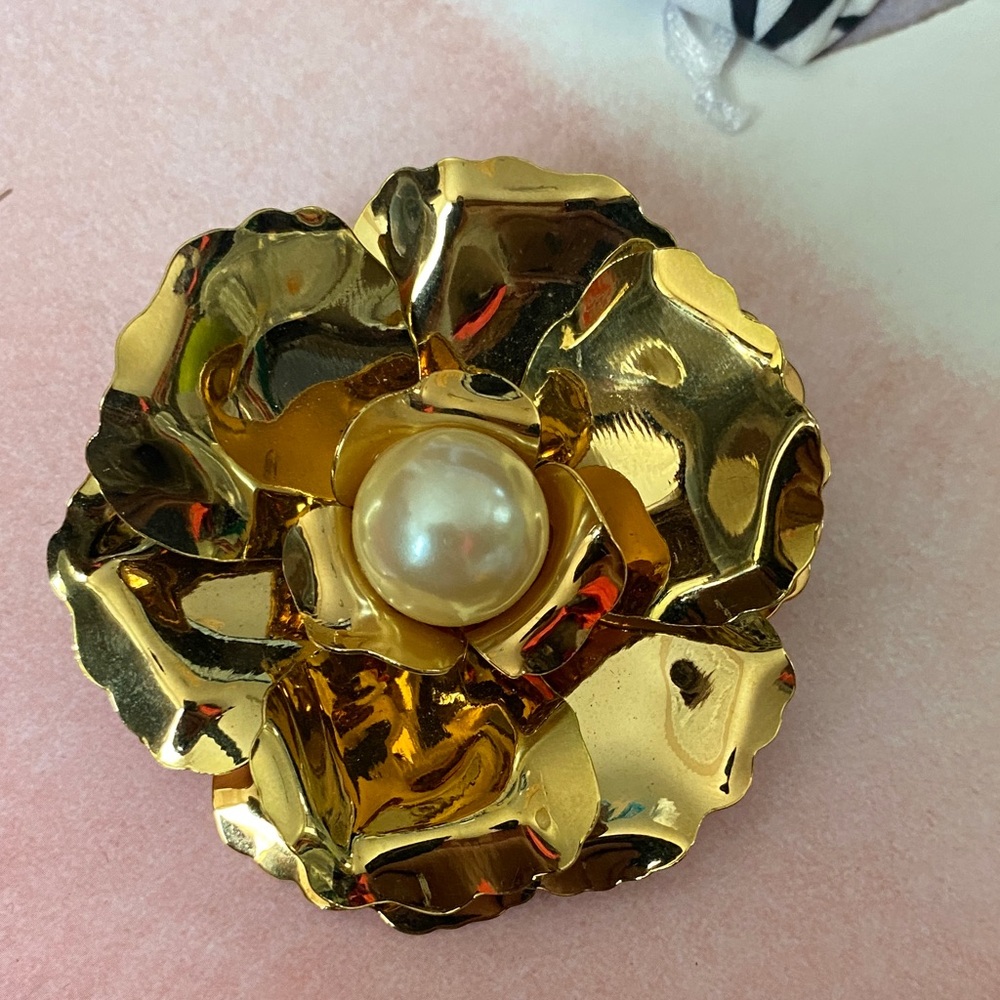 Joan Rivers Gold Floral Brooch with Pearl Accent